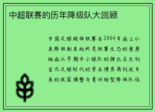 中超联赛的历年降级队大回顾