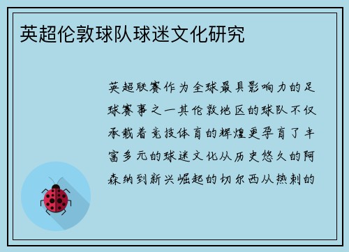英超伦敦球队球迷文化研究