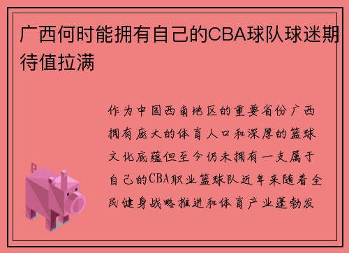 广西何时能拥有自己的CBA球队球迷期待值拉满