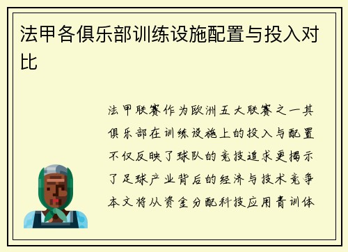 法甲各俱乐部训练设施配置与投入对比