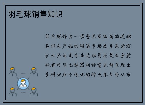 羽毛球销售知识